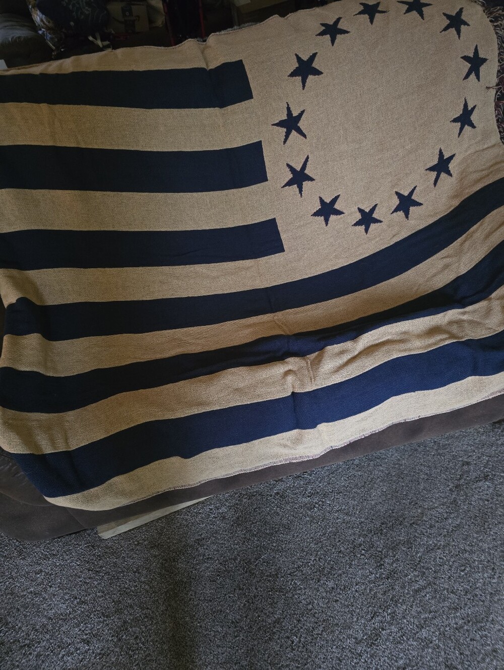 Betsy Ross Patriotic Star & Stripe Throw Blanket - Red, Cream & Navy - Picture 2 of 5
